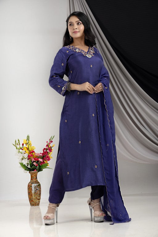 PF7906 - , Kurtis , Ethnic Clothing Hand Embroidery Kurta Sets Silk