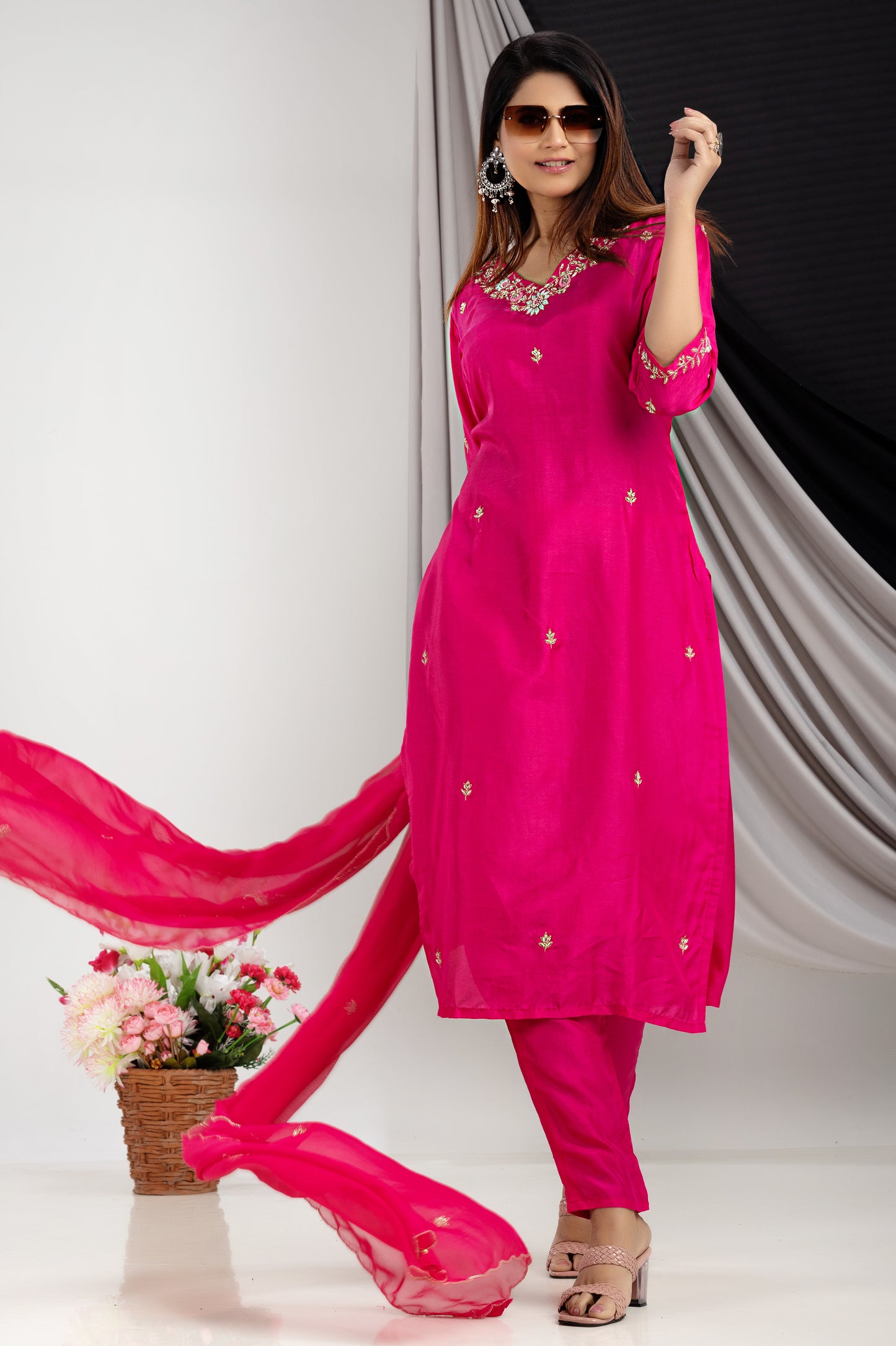 PF7906 - , Kurtis , Ethnic Clothing Hand Embroidery Kurta Sets Silk