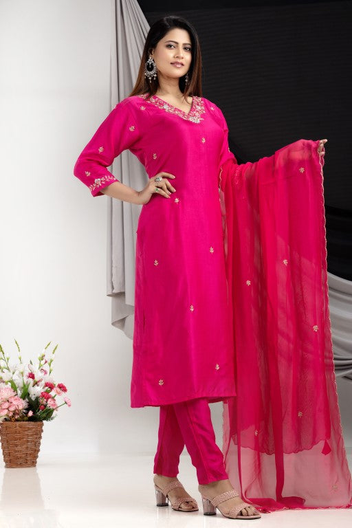 PF7906 - , Kurtis , Ethnic Clothing Hand Embroidery Kurta Sets Silk