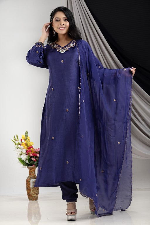 PF7906 - , Kurtis , Ethnic Clothing Hand Embroidery Kurta Sets Silk