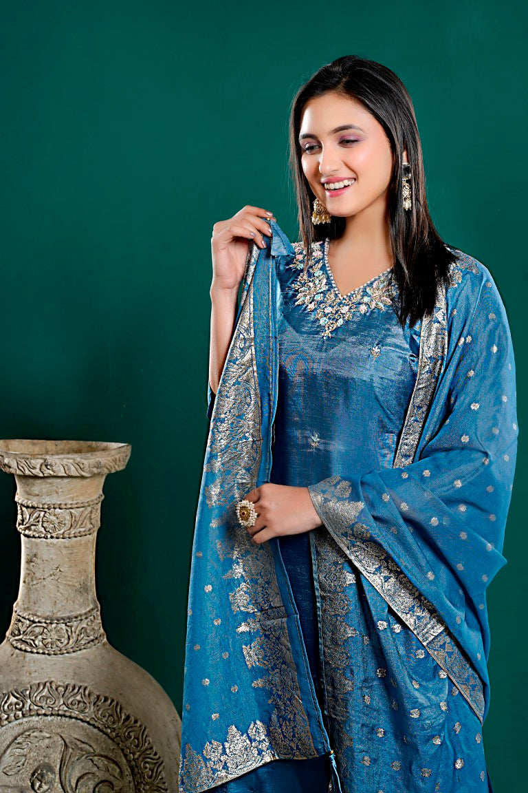 PF7909 - , Kurtis , Ethnic Clothing Hand Embroidery Kurta Sets Silk