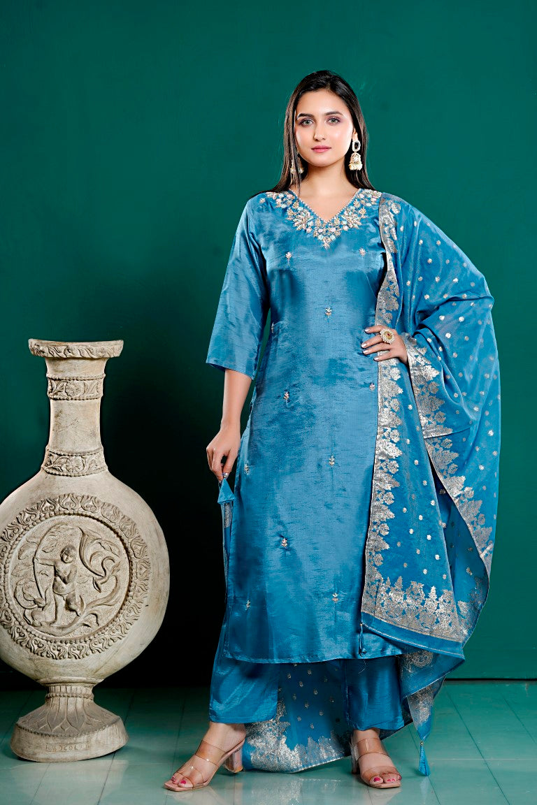PF7909 - Firoza , Kurtis , Ethnic Clothing Hand Embroidery Kurta Sets Silk