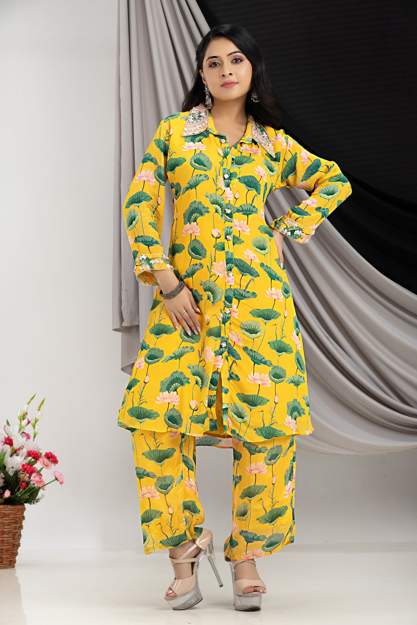 PF7918 - , Kurtis , Casual Wear Cocktail Collection Cord Sets Ethnic Clothing Hand Embroidery Silk