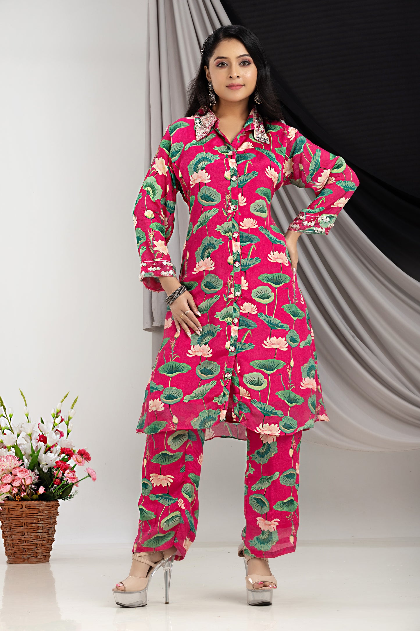 PF7918 - , Kurtis , Casual Wear Cocktail Collection Cord Sets Ethnic Clothing Hand Embroidery Silk