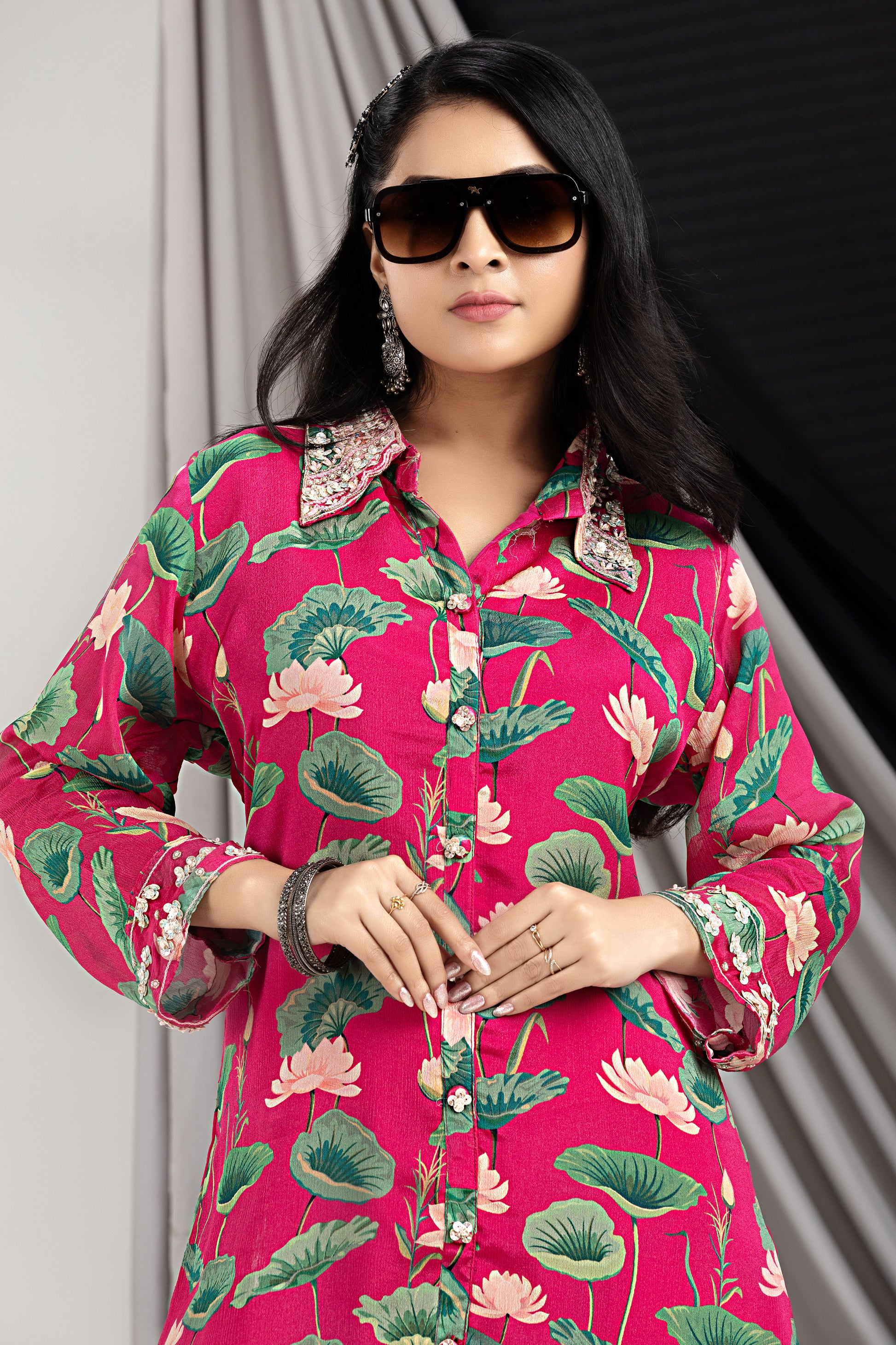 PF7918 - , Kurtis , Casual Wear Cocktail Collection Cord Sets Ethnic Clothing Hand Embroidery Silk