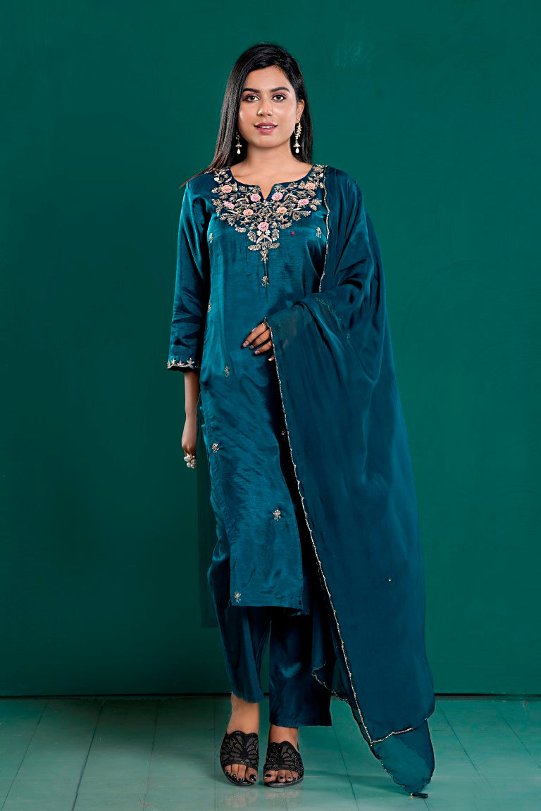 PF7935C - , Kurtis , Ethnic Clothing Hand Embroidery Kurta Sets Silk
