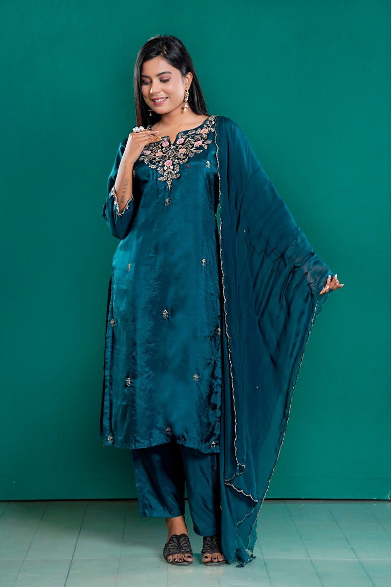 PF7935C - , Kurtis , Ethnic Clothing Hand Embroidery Kurta Sets Silk