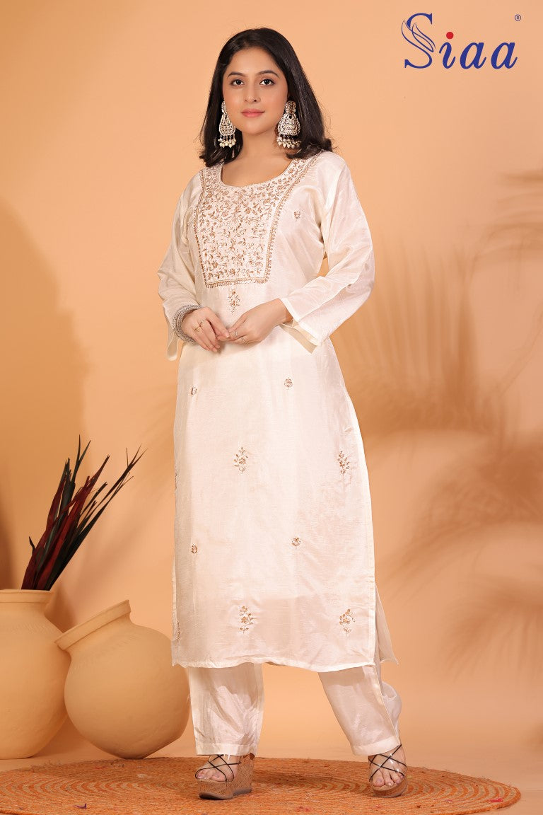 PF7965A - , Kurtis , Ethnic Clothing Hand Embroidery Kurta Sets Silk
