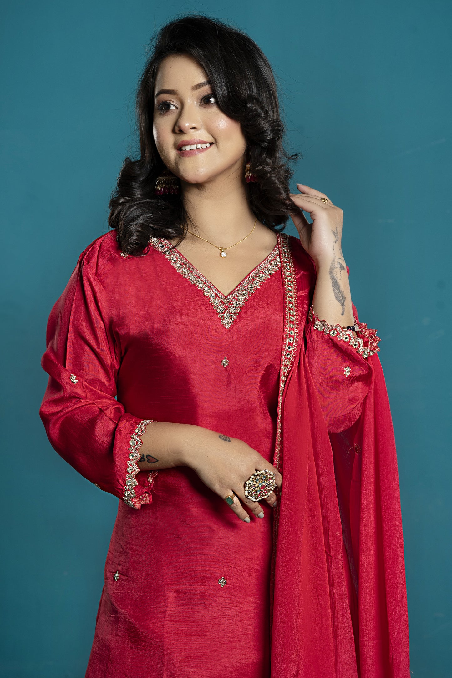 PF8003A - Rani , Kurtis , Ethnic Clothing Hand Embroidery Kurta Sets Silk