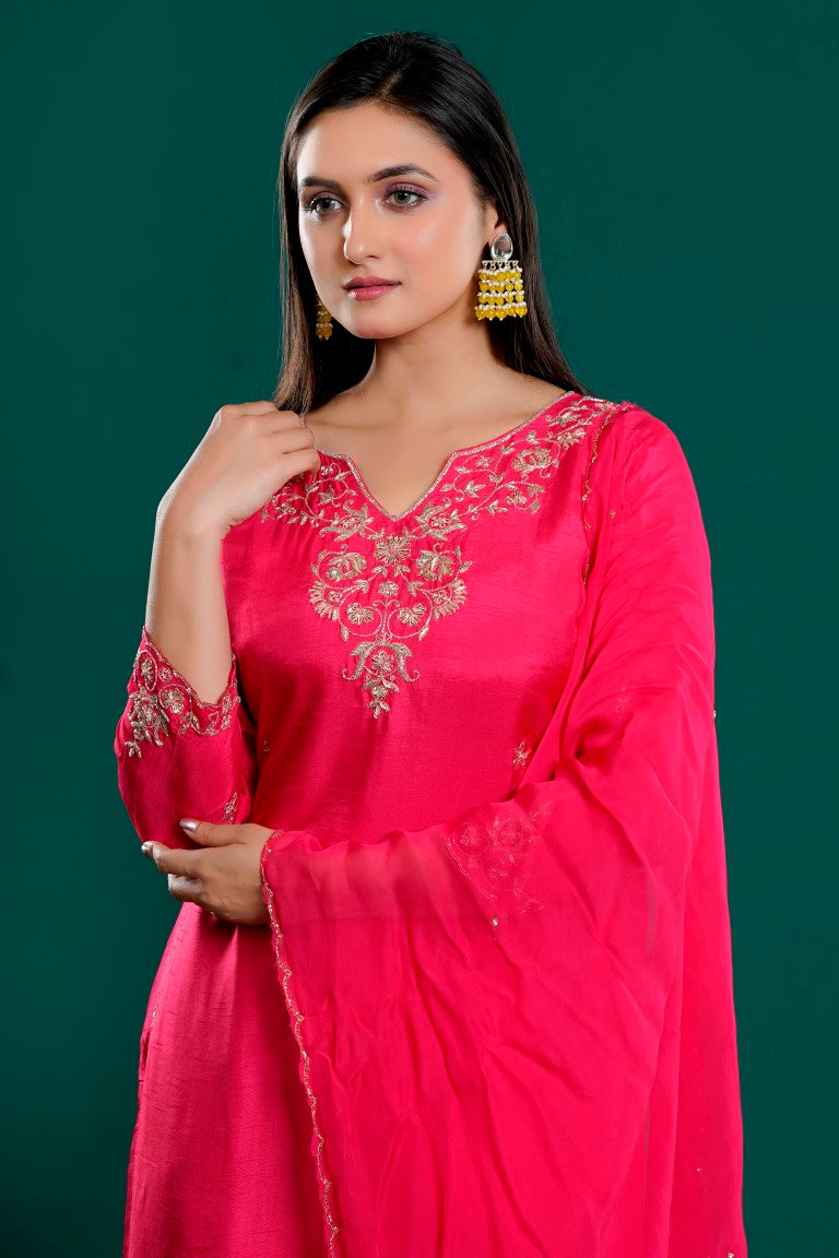 PF8012 - Cherry , Kurtis , Ethnic Clothing Festive Collection Hand Embroidery Kurta Sets Silk