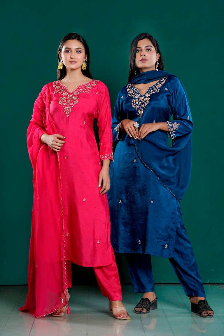PF8012 - , Kurtis , Ethnic Clothing Festive Collection Hand Embroidery Kurta Sets Silk