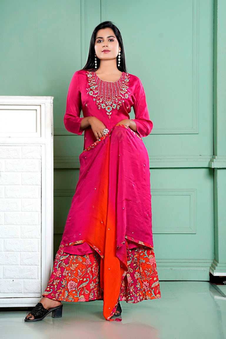 PF8018 - , Kurtis , Chiffon Ethnic Clothing Hand Embroidery Shararas Trending Collection