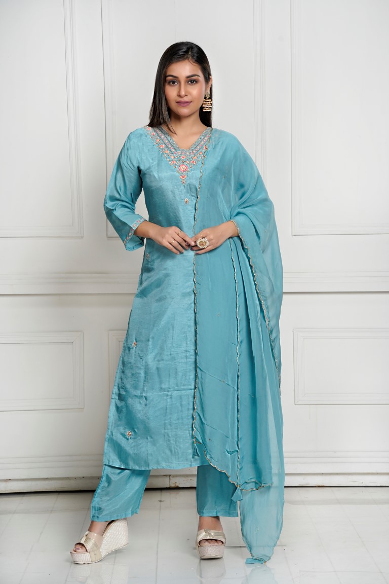 PF8035 - Firoza , Kurtis , Ethnic Clothing Hand Embroidery Kurta Sets Silk