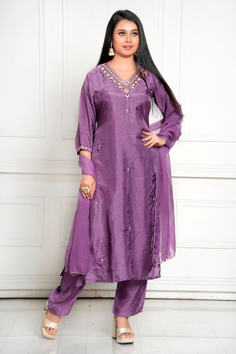 PF8035 - , Kurtis , Ethnic Clothing Hand Embroidery Kurta Sets Silk