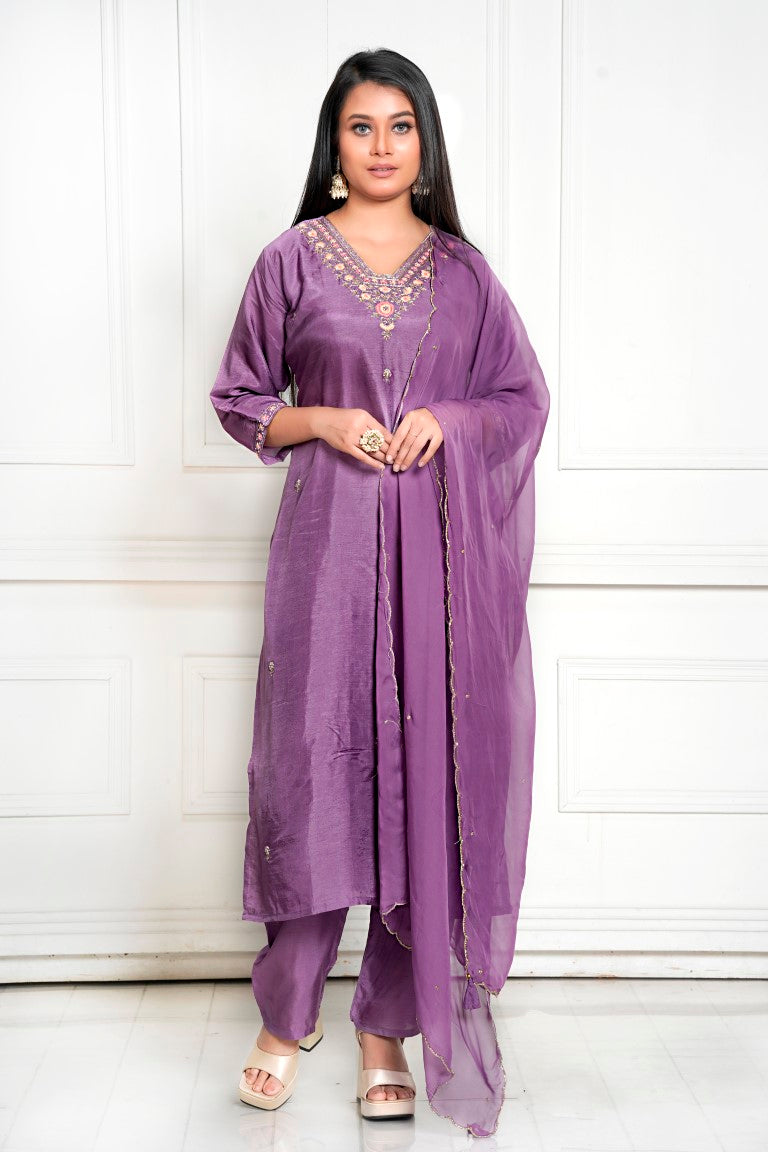 PF8035 - , Kurtis , Ethnic Clothing Hand Embroidery Kurta Sets Silk