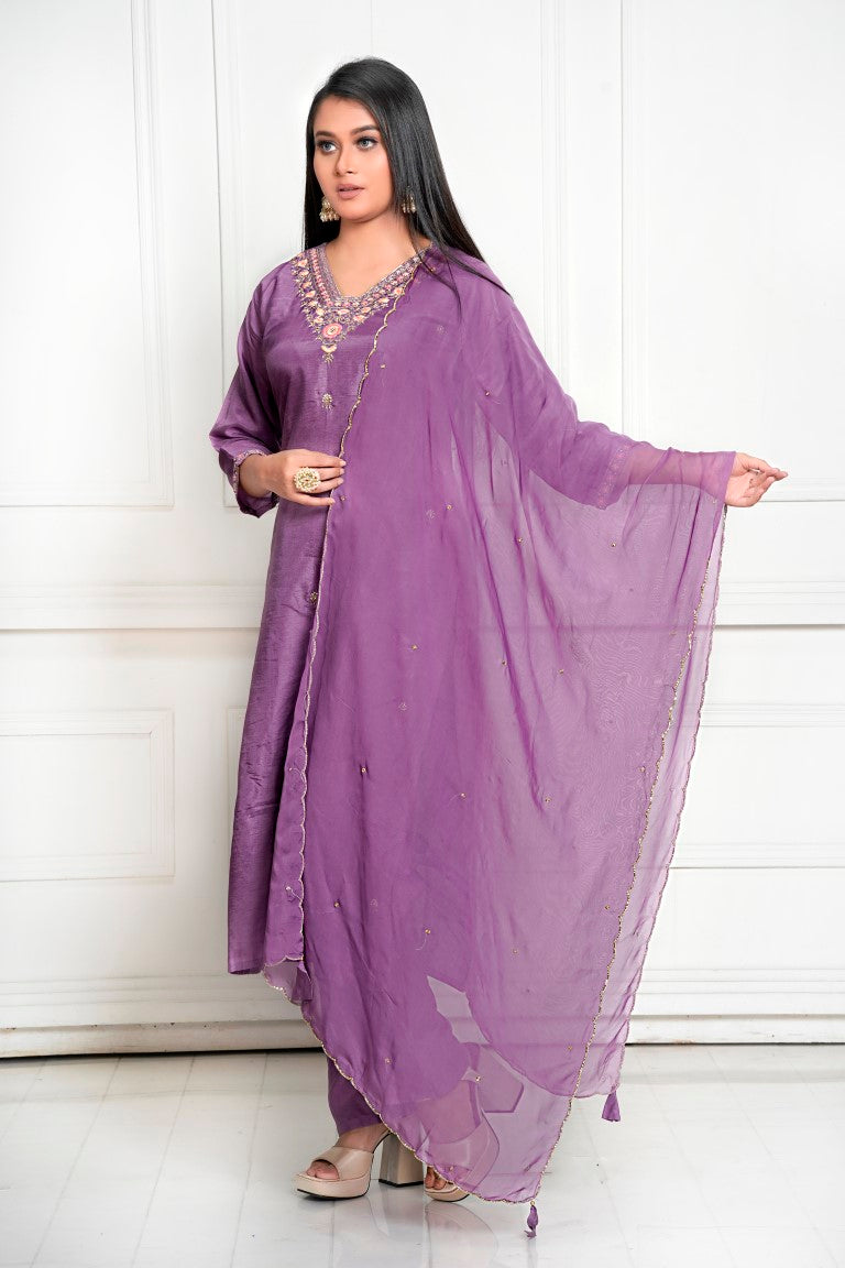 PF8035 - , Kurtis , Ethnic Clothing Hand Embroidery Kurta Sets Silk