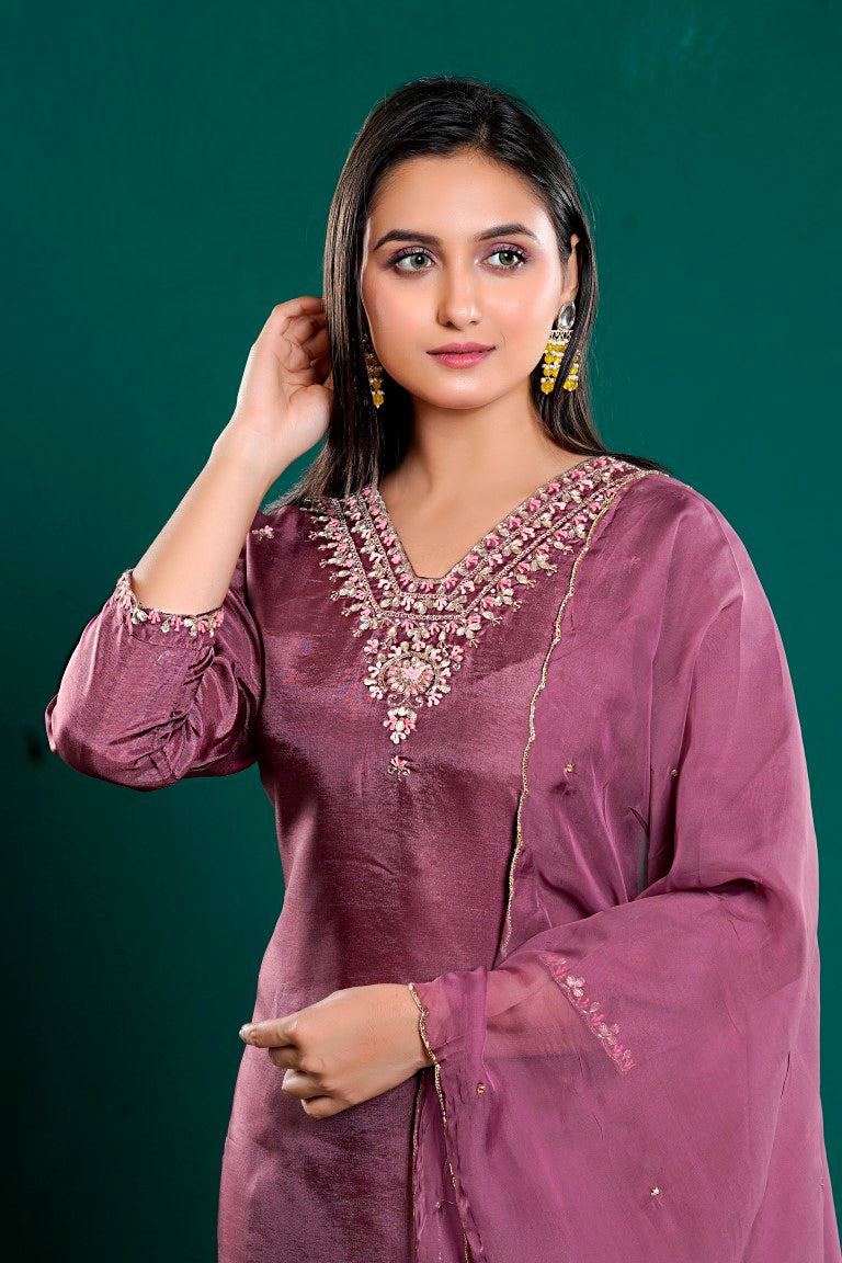 PF8036 - Onion , Kurtis , Ethnic Clothing Hand Embroidery Kurta Sets Silk