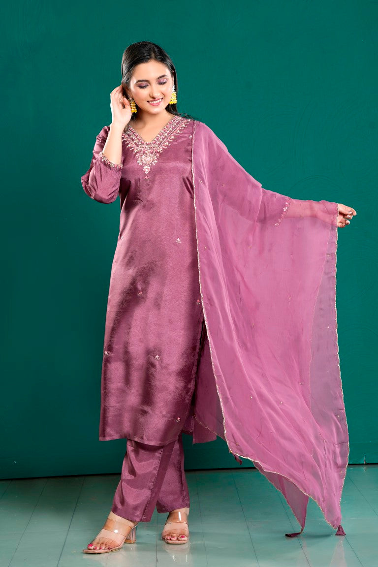 PF8036 - , Kurtis , Ethnic Clothing Hand Embroidery Kurta Sets Silk