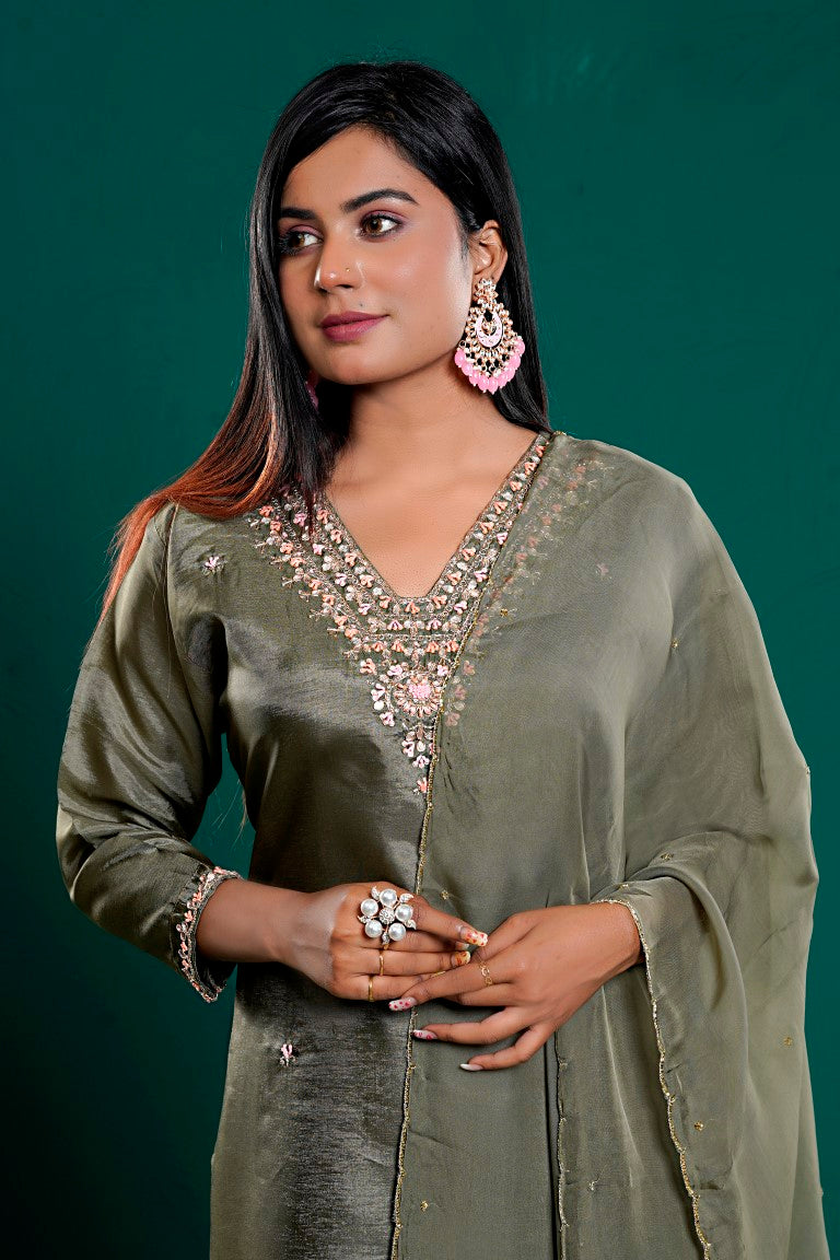 PF8036 - , Kurtis , Ethnic Clothing Hand Embroidery Kurta Sets Silk