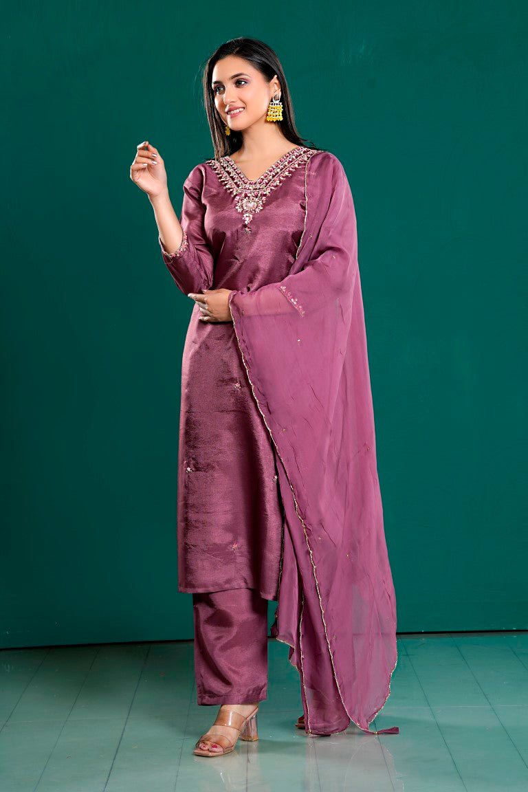 PF8036 - , Kurtis , Ethnic Clothing Hand Embroidery Kurta Sets Silk