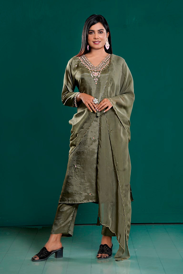 PF8036 - , Kurtis , Ethnic Clothing Hand Embroidery Kurta Sets Silk