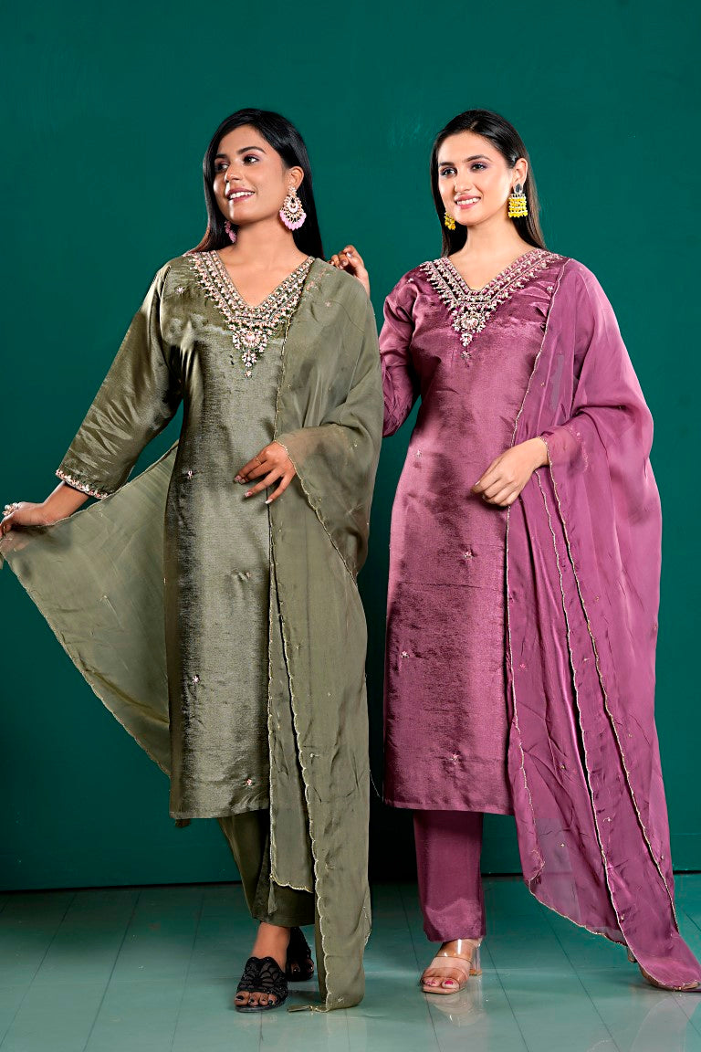PF8036 - , Kurtis , Ethnic Clothing Hand Embroidery Kurta Sets Silk