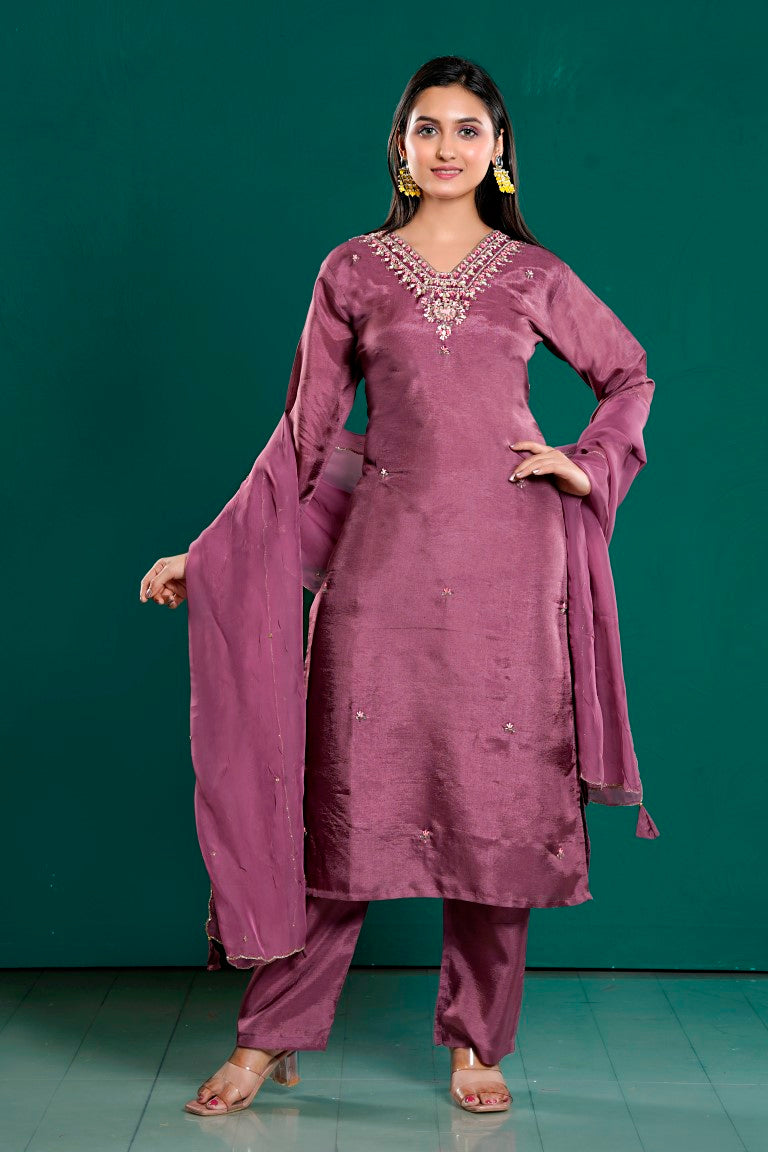 PF8036 - , Kurtis , Ethnic Clothing Hand Embroidery Kurta Sets Silk