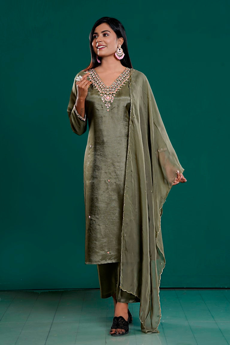 PF8036 - , Kurtis , Ethnic Clothing Hand Embroidery Kurta Sets Silk