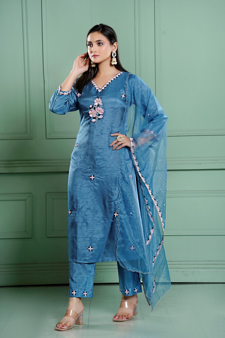 PF8043 - , Kurtis , Ethnic Clothing Festive Collection Hand Embroidery Kurta Sets Silk