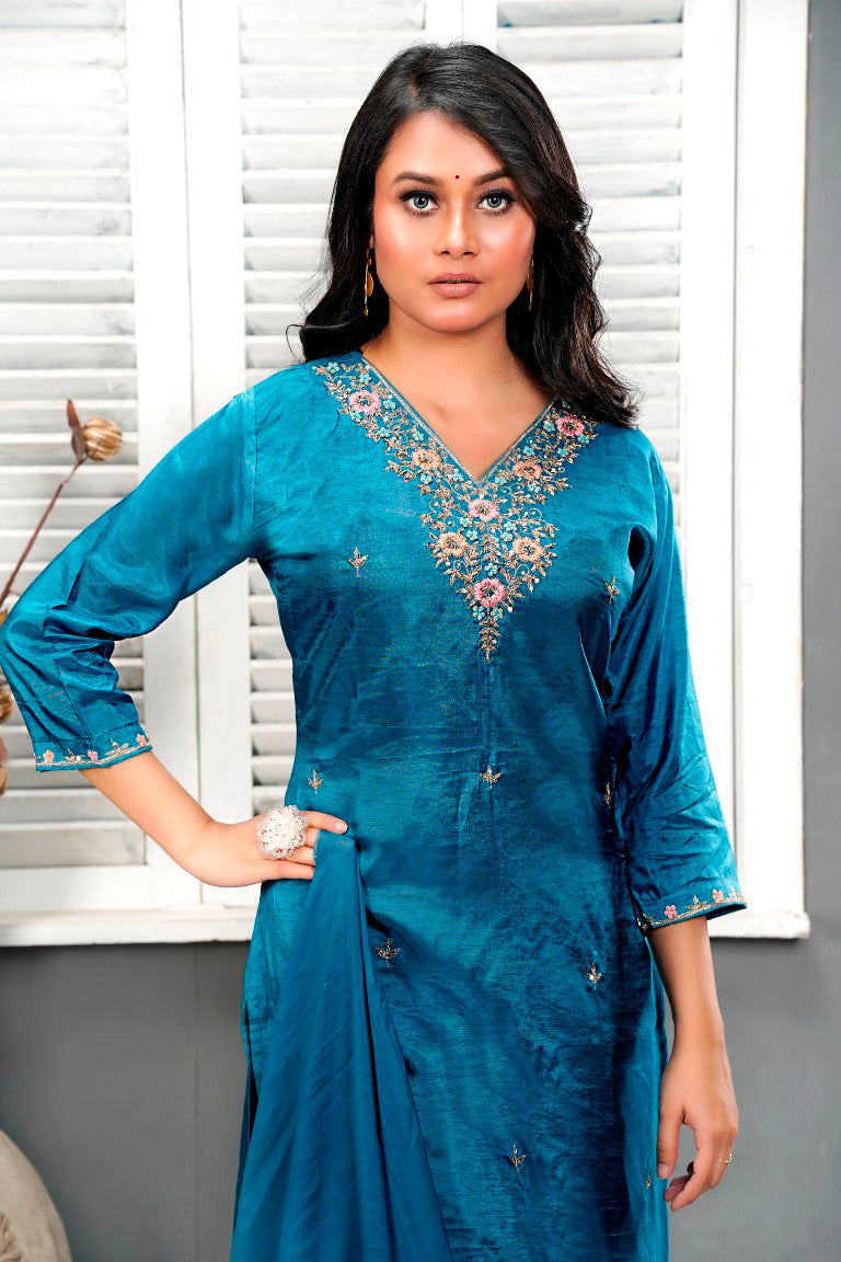 PF8053A - , Kurtis , Ethnic Clothing Festive Collection Hand Embroidery Kurta Sets Silk