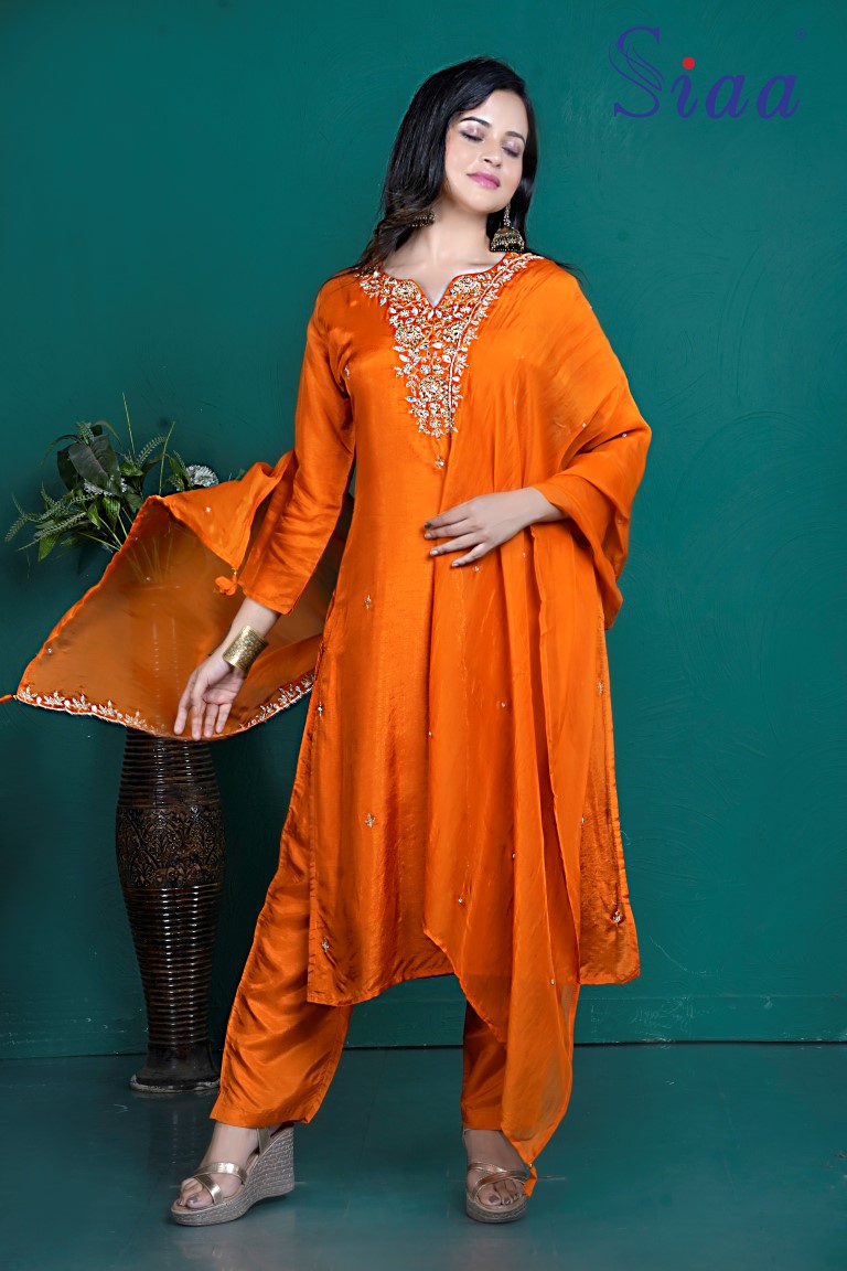 PF8077 - , Kurtis , Ethnic Clothing Hand Embroidery Kurta Sets Silk