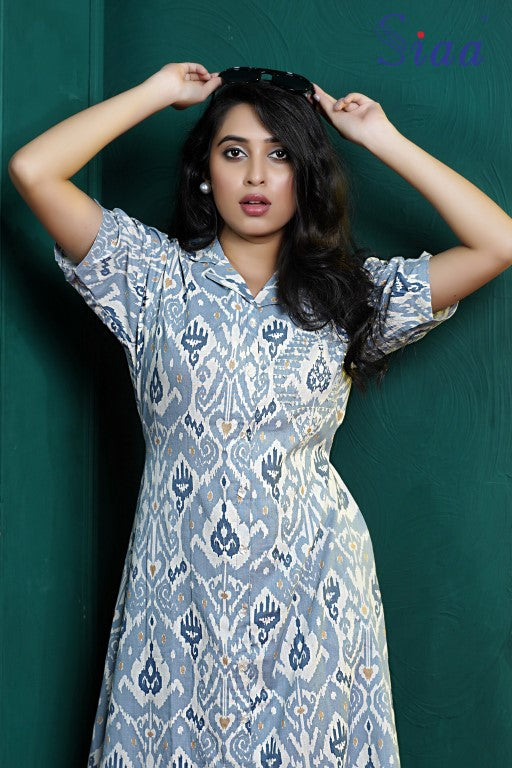 PF8096 - Grey , Kurtis , Casual Wear Cotton Dresses Printed