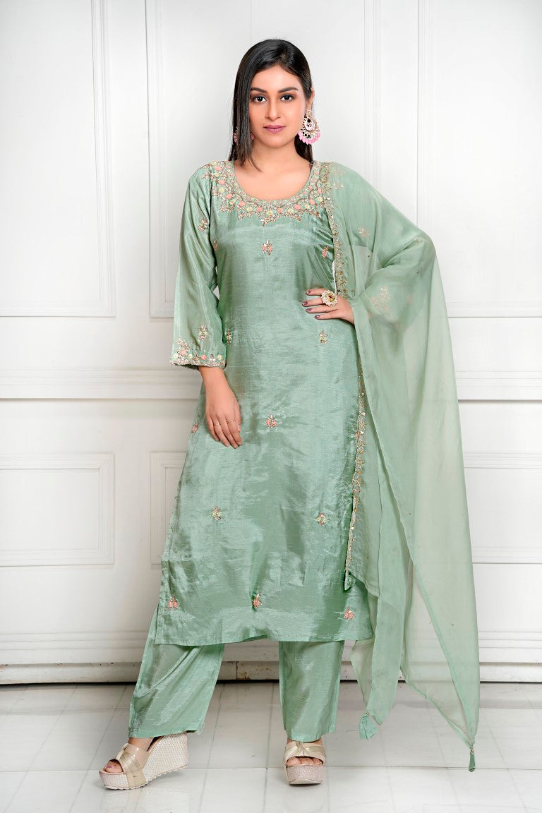 PF8106 - , Kurtis , Ethnic Clothing Hand Embroidery Kurta Sets Silk