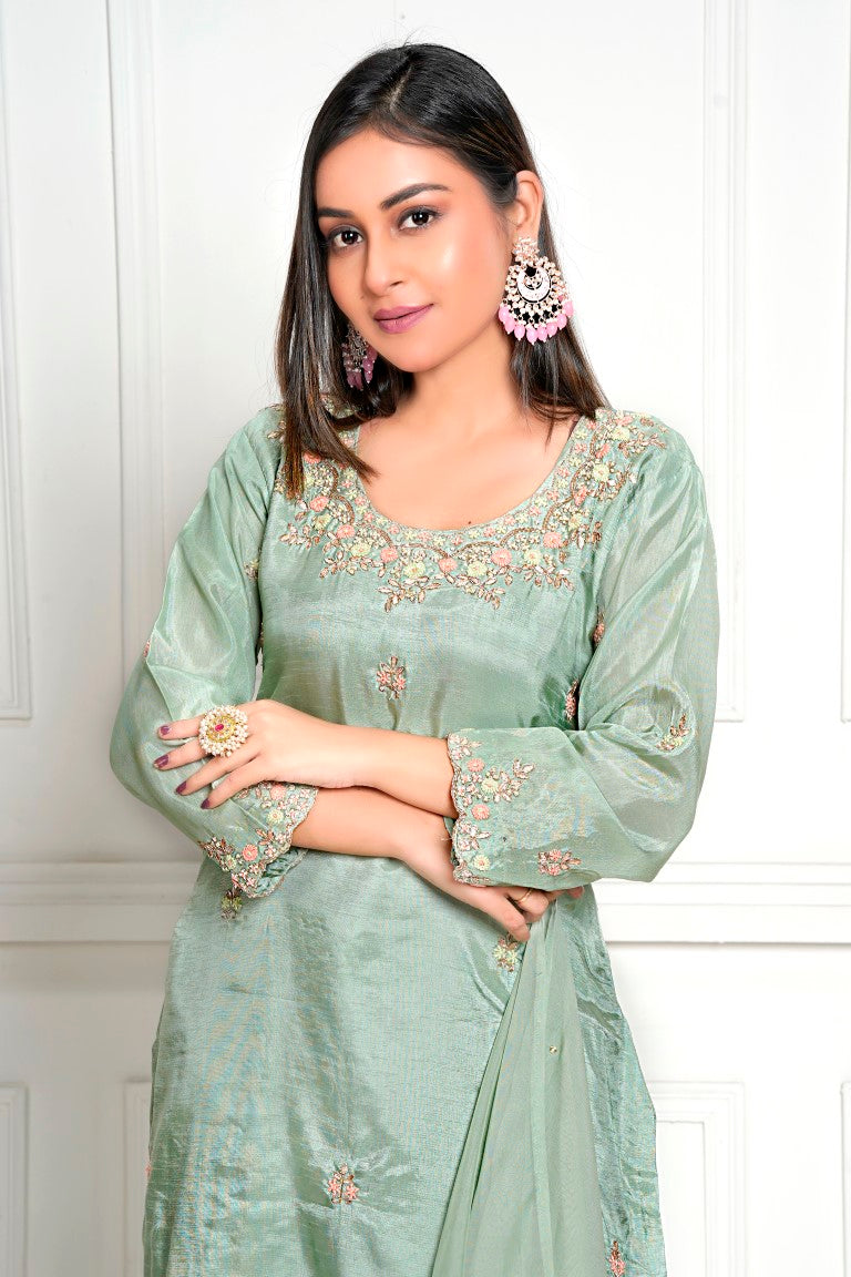 PF8106 - , Kurtis , Ethnic Clothing Hand Embroidery Kurta Sets Silk