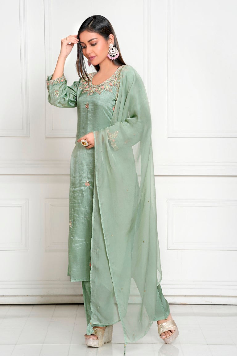PF8106 - , Kurtis , Ethnic Clothing Hand Embroidery Kurta Sets Silk
