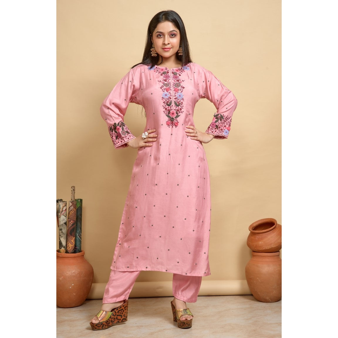 PF8196 - , Kurtis , Ethnic Clothing Festive Collection Hand Embroidery Kurta Sets Silk