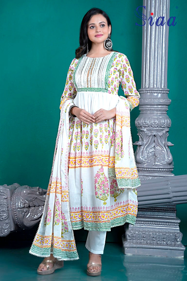 PF8215 - White , Kurtis , Ethnic Clothing Festive Collection Hand Embroidery Kurta Sets Silk