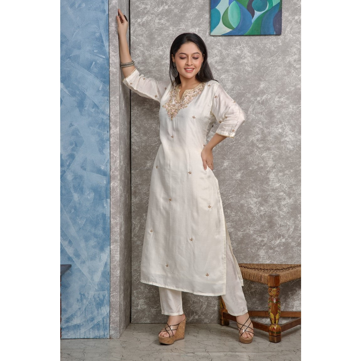 PF8229 - , Kurtis , Ethnic Clothing Festive Collection Hand Embroidery Kurta Sets Silk