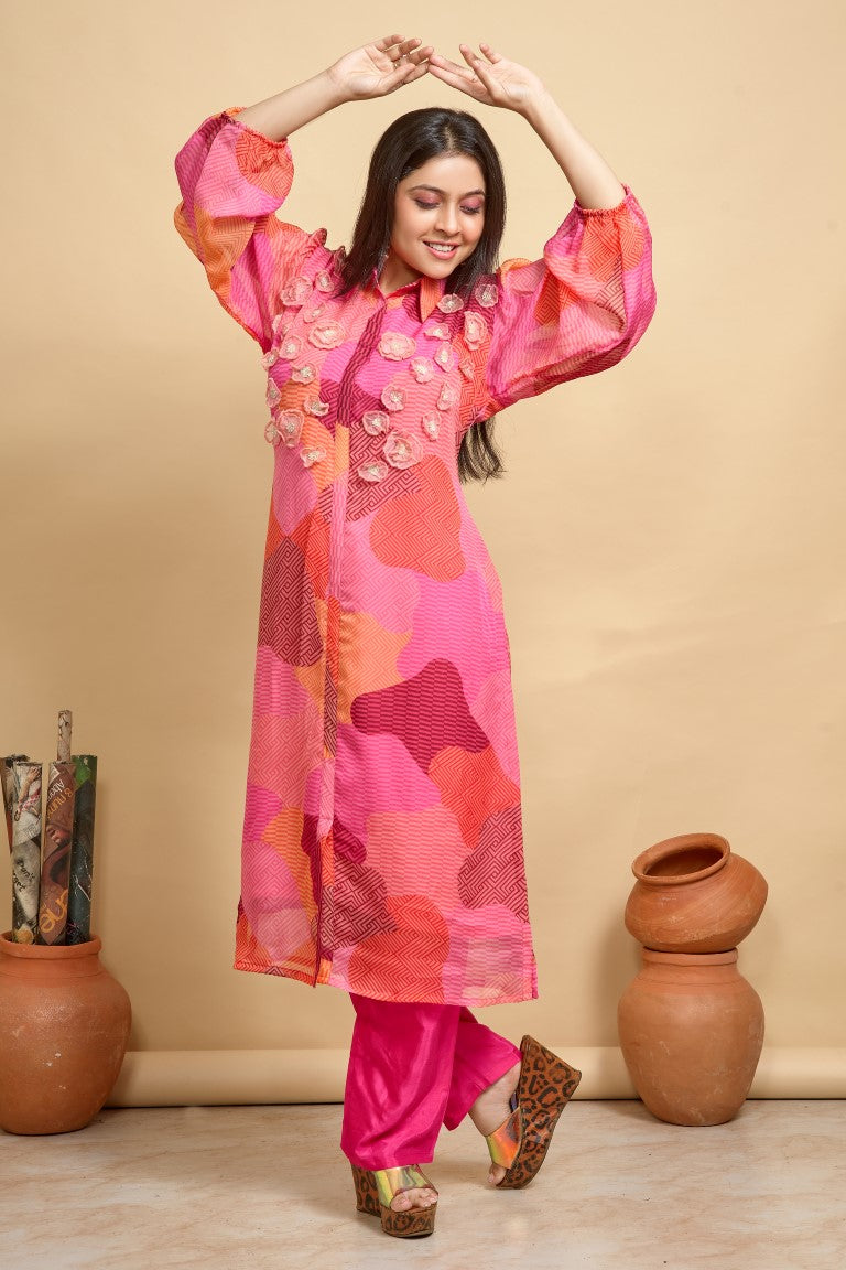 PF8249 - , Kurtis , Ethnic Clothing Hand Embroidery Kurta Sets Silk