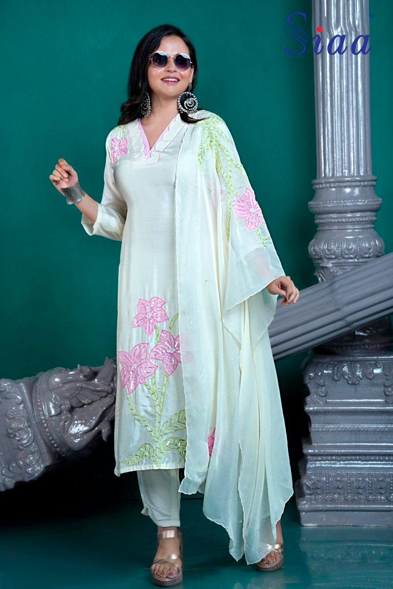 PF8264 - Off White , Kurtis , Ethnic Clothing Kurta Sets Printed Silk