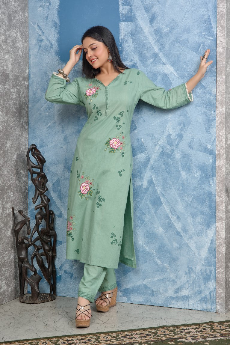 PF8272 - , Kurtis , Ethnic Clothing Hand Embroidery Kurta Sets Silk