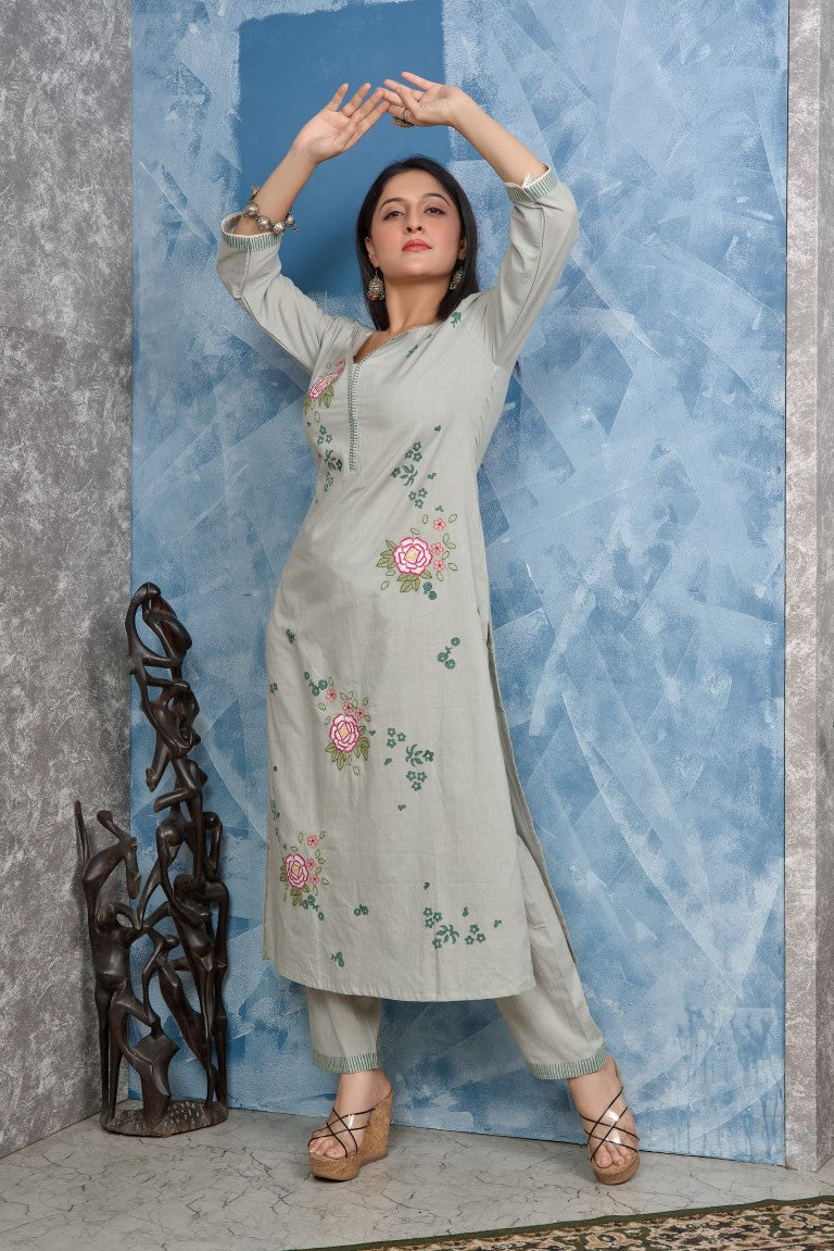 PF8272 - , Kurtis , Ethnic Clothing Hand Embroidery Kurta Sets Silk
