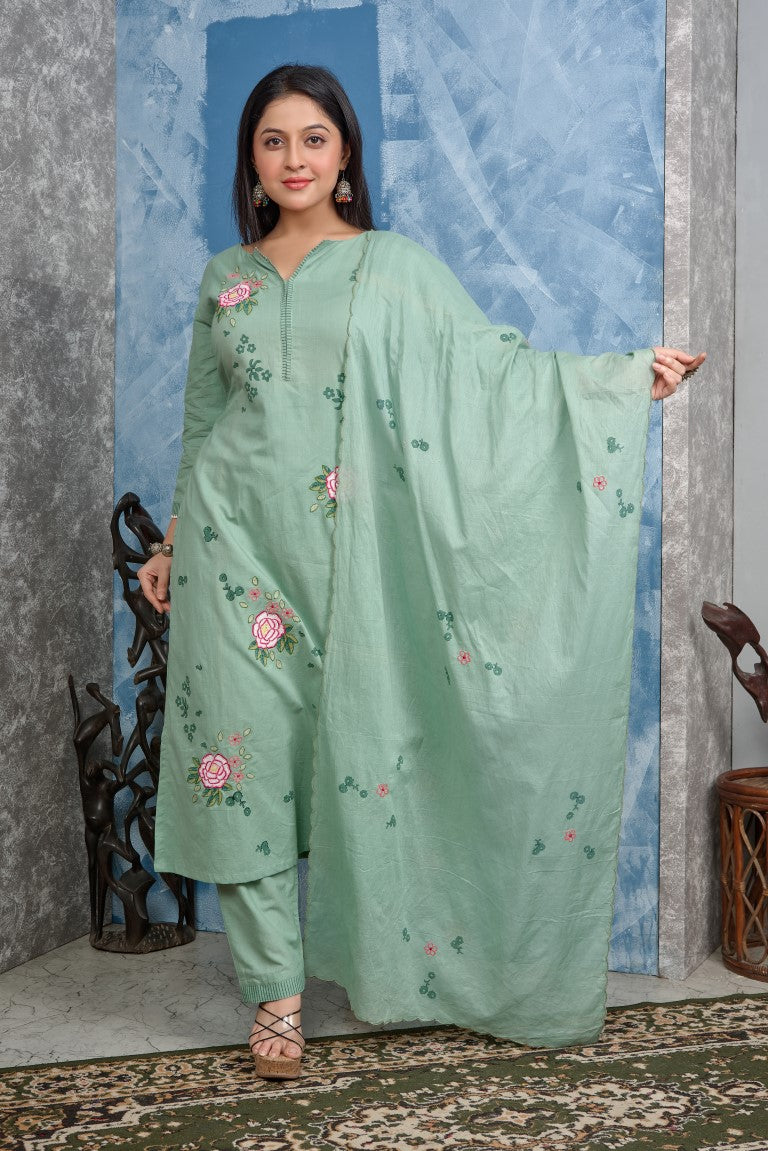PF8272 - , Kurtis , Ethnic Clothing Hand Embroidery Kurta Sets Silk