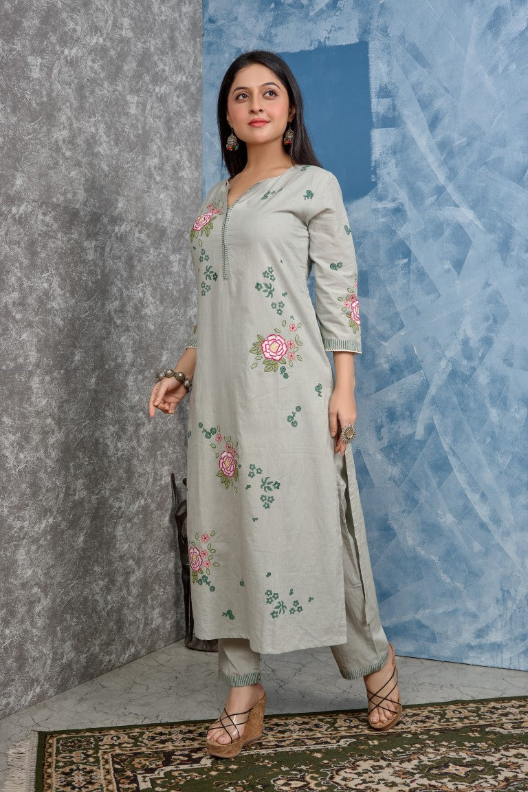 PF8272 - , Kurtis , Ethnic Clothing Hand Embroidery Kurta Sets Silk
