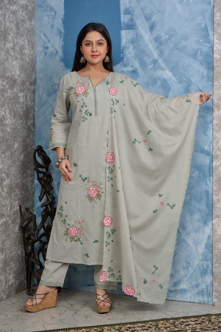 PF8272 - , Kurtis , Ethnic Clothing Hand Embroidery Kurta Sets Silk
