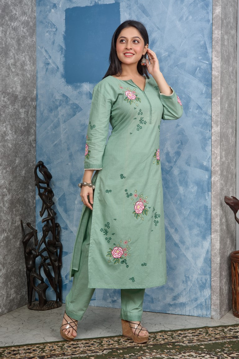 PF8272 - , Kurtis , Ethnic Clothing Hand Embroidery Kurta Sets Silk