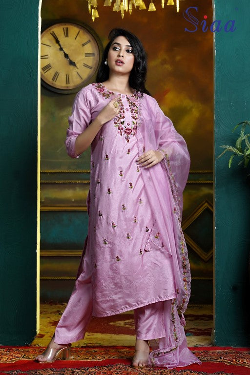 PF8288 - , Kurtis , Ethnic Clothing Hand Embroidery Kurta Sets Silk