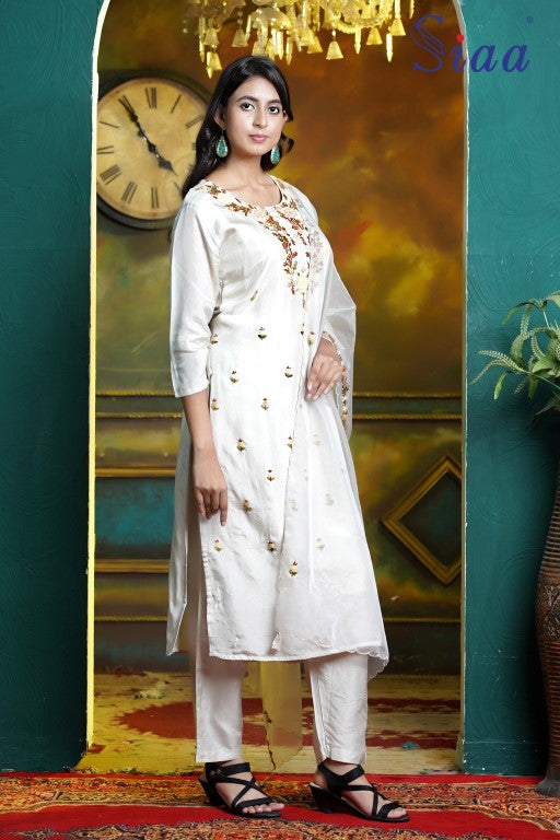 PF8288 - , Kurtis , Ethnic Clothing Hand Embroidery Kurta Sets Silk