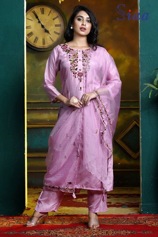 PF8288 - , Kurtis , Ethnic Clothing Hand Embroidery Kurta Sets Silk