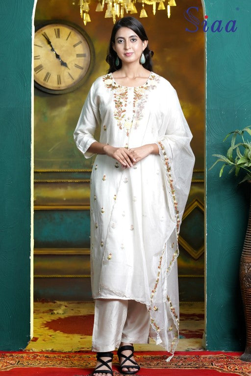 PF8288 - , Kurtis , Ethnic Clothing Hand Embroidery Kurta Sets Silk